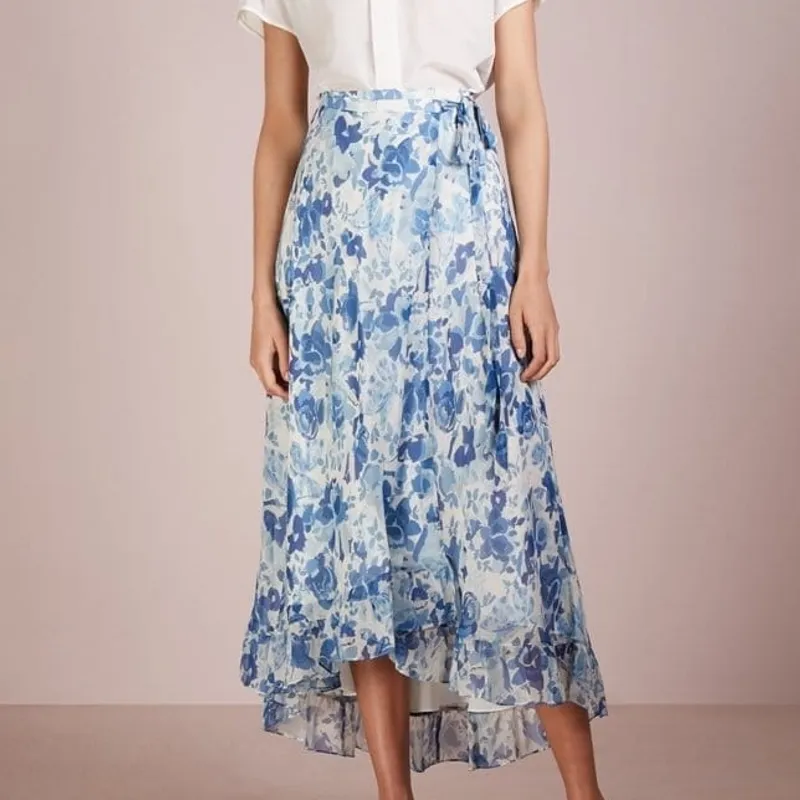 floral crinkle silk wrap skirt